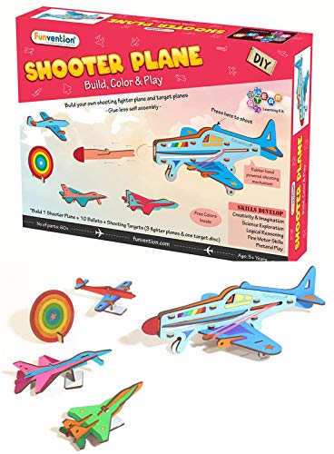 Funvention- for Little Scientist in Every Kid Engineered Wood Shooter Plane, Multicolour, 5 Years, Kid