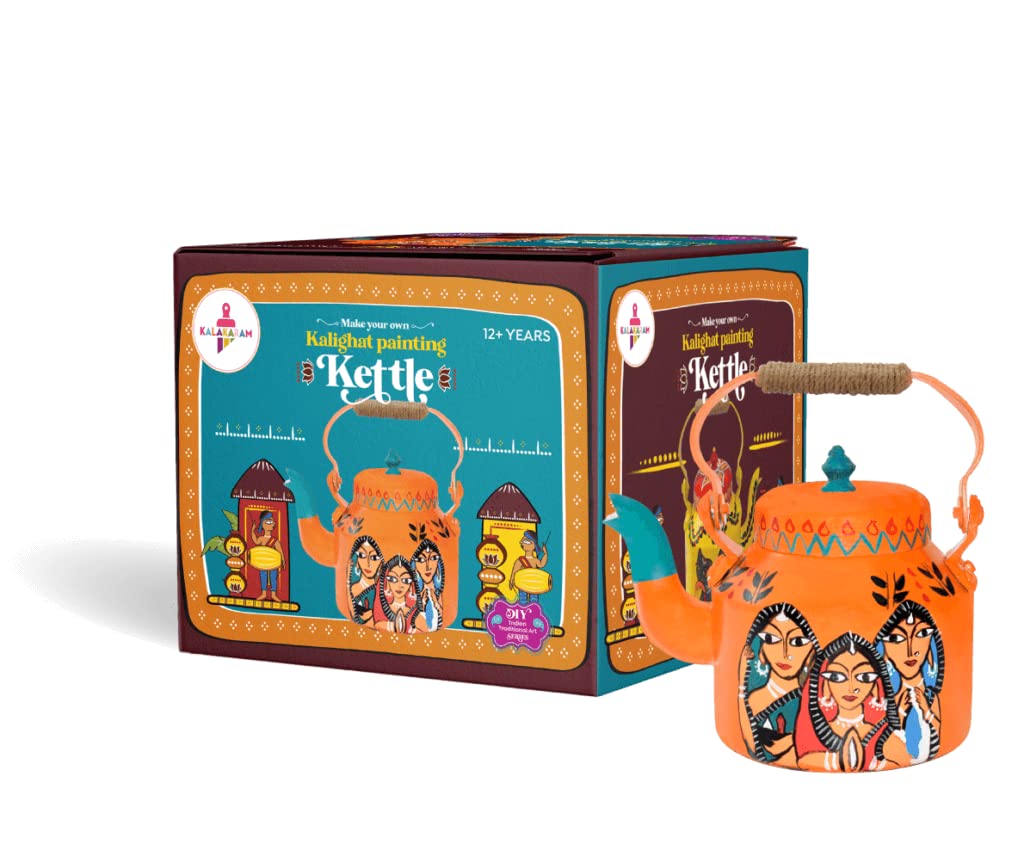 Kalakaram DIY Kalighat Kettle Painting Kit, Indian Ethnic Art Form Painting Kit, Cultural Education & Indian History Kit with Bonus Written Material Explaining the Origin, Techniques, and Relevance of this Art Form, Foster Creativity & Self-expression in