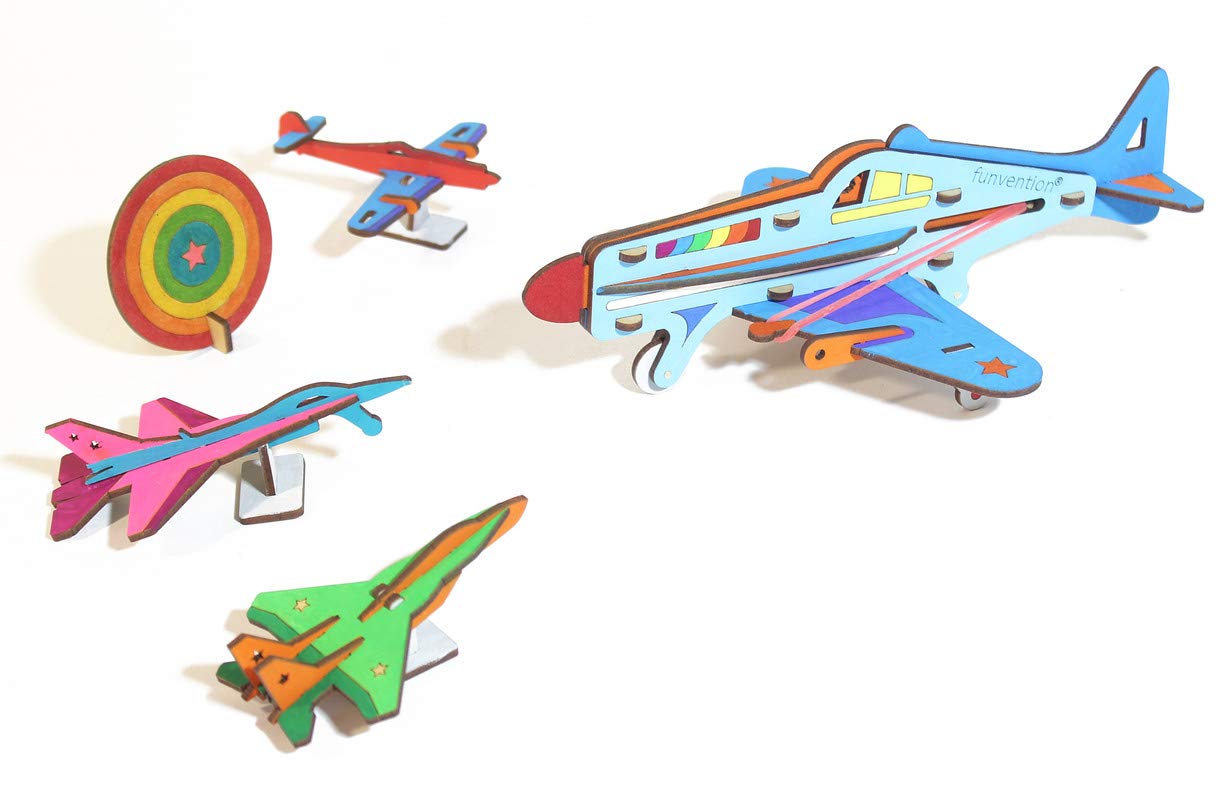 Funvention- for Little Scientist in Every Kid Engineered Wood Shooter Plane, Multicolour, 5 Years, Kid