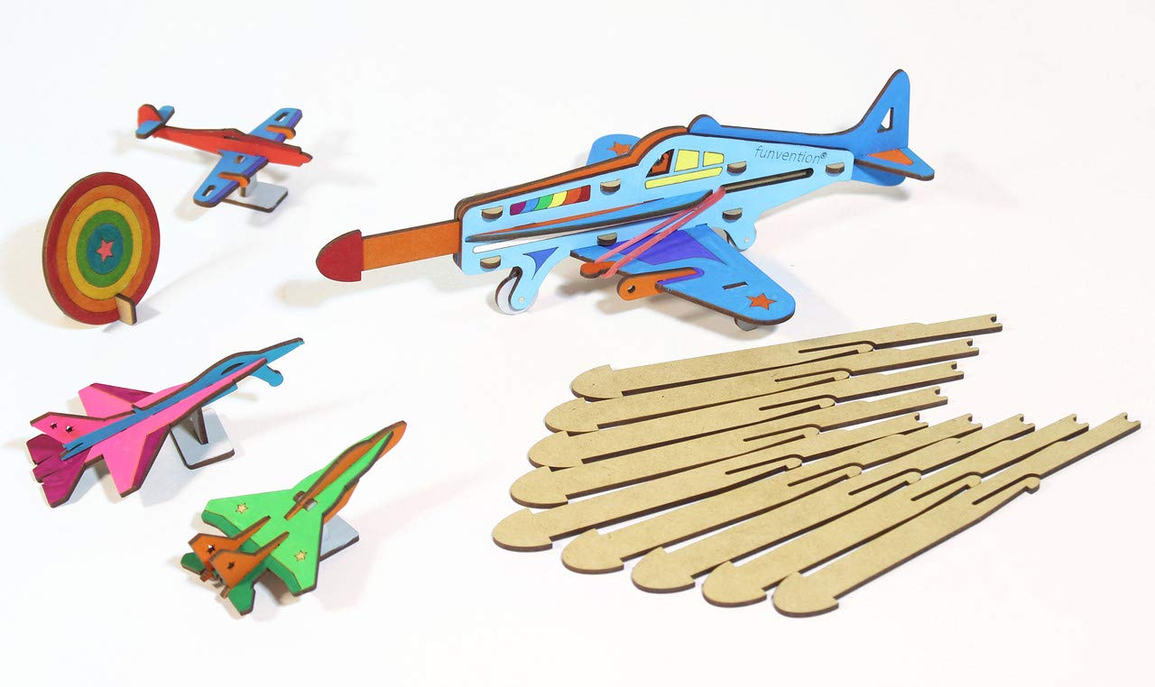 Funvention- for Little Scientist in Every Kid Engineered Wood Shooter Plane, Multicolour, 5 Years, Kid