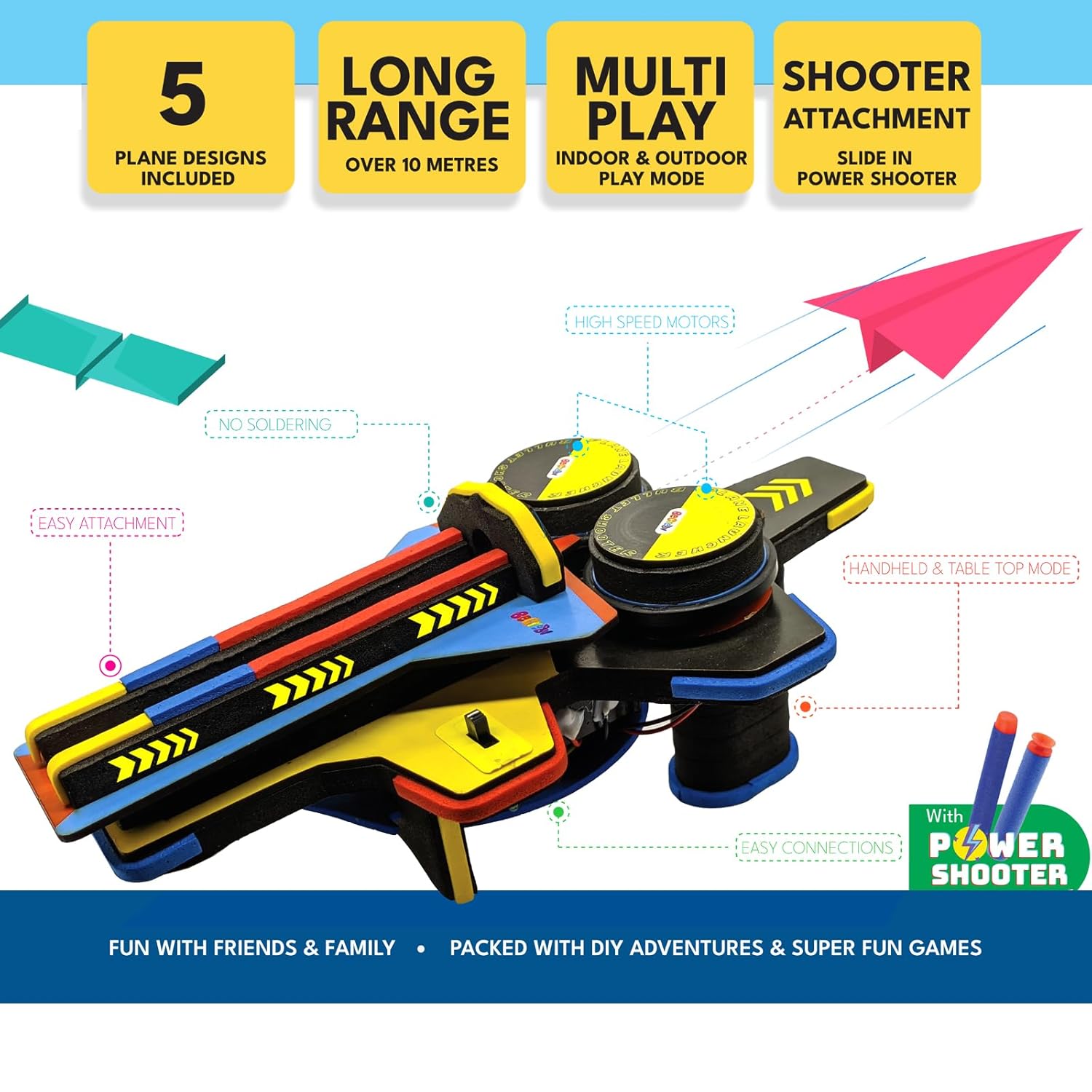 BE CRE8V Motorized Plane Launcher & Power Shooter Kit: STEAM Toy for Ages 8+ - Learn Aerodynamics, Electronics, and More!