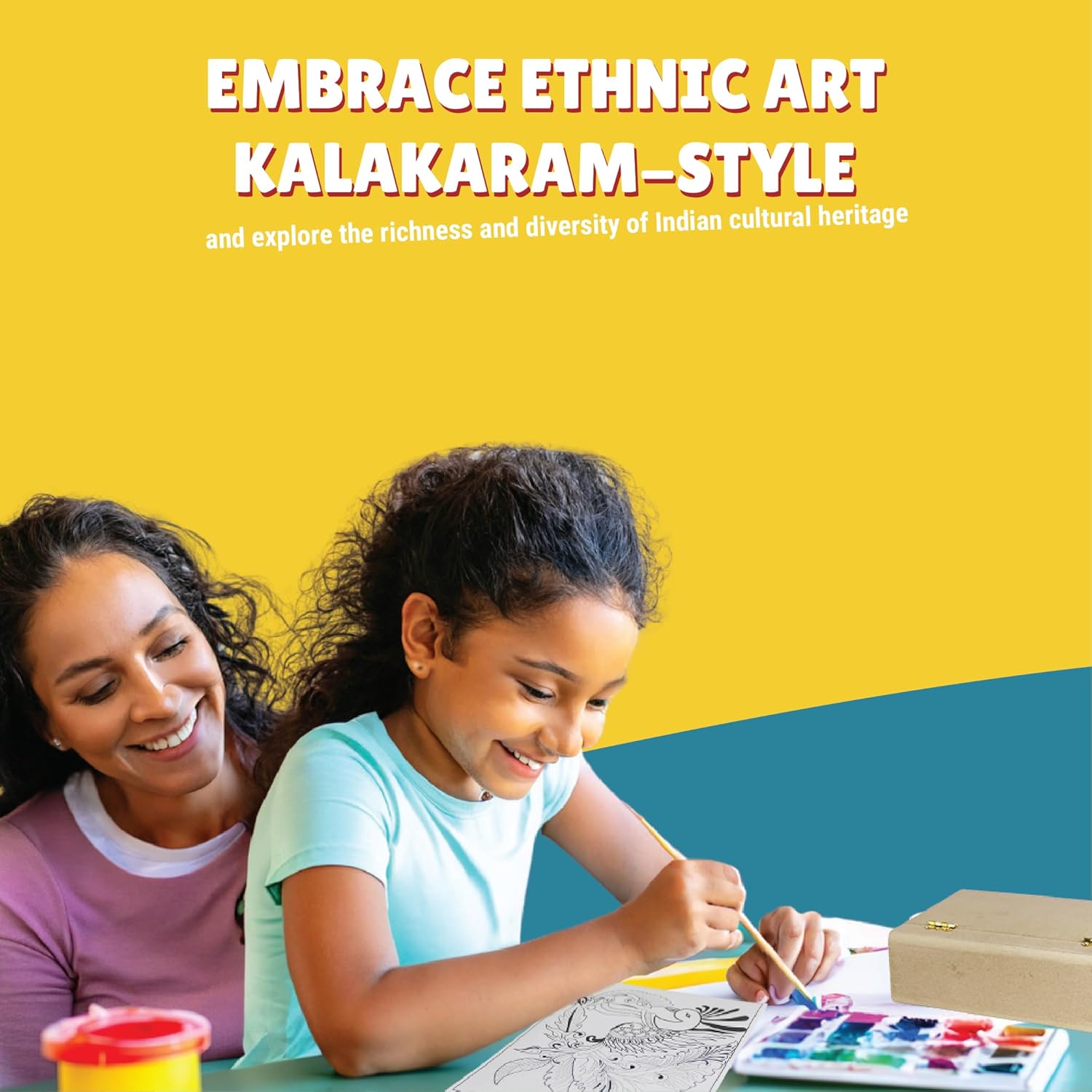 Kalakaram DIY Kerala Mural Jewellery Box Painting Kit, Customise Your Own Jewellery Box, Indian Ethnic Art Form Painting Kit, Cultural Education & Indian History Kit with Bonus Written Material Explaining the Origin, Techniques, and Relevance of this Art