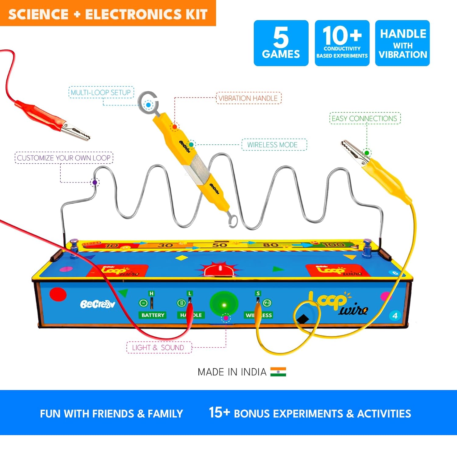 Be Cre8v Loop Wire DIY Kit with Electro Play - 15 Bonus Projects, STEAM-Based Toy for Kids 8-10-12-14, Best Birthday Gift for Boys and Girls, Science Toy, Electronic DIY Kit