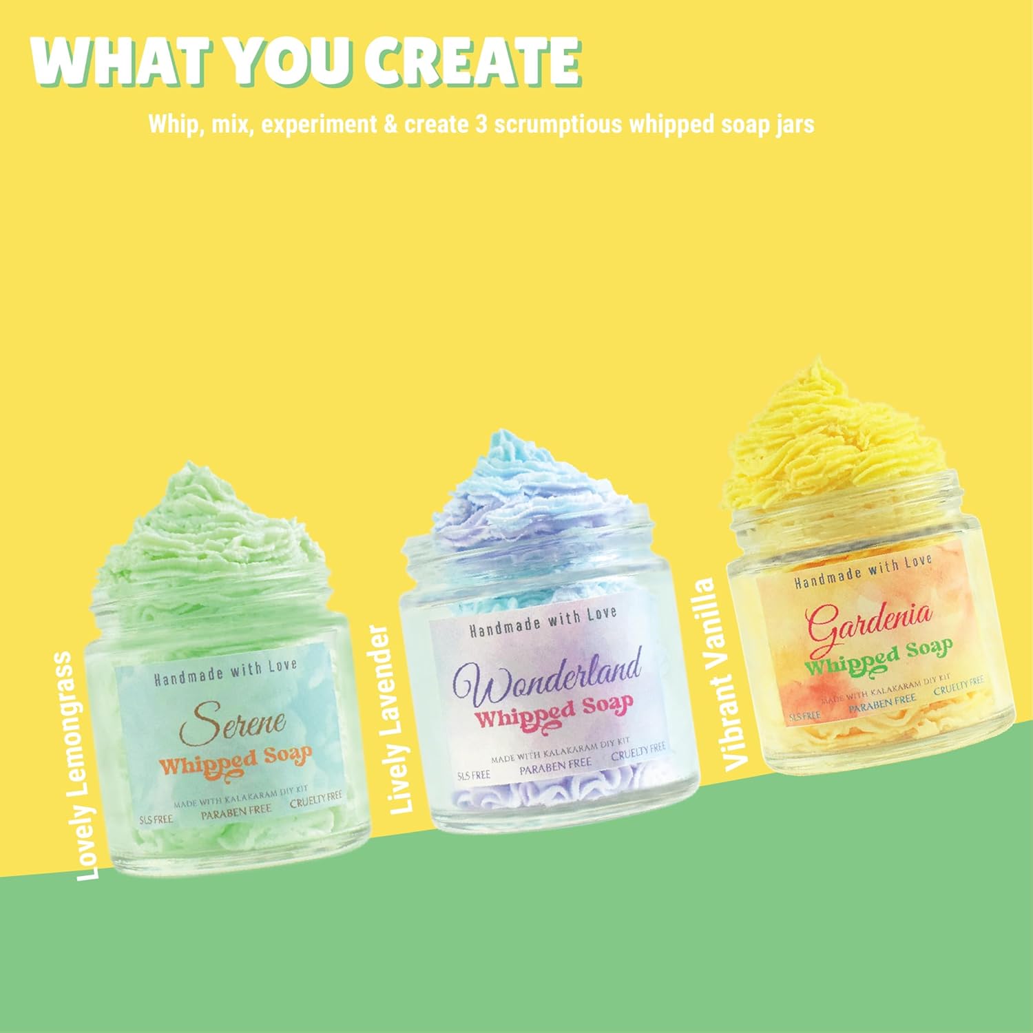 Kalakaram Whipped Soap Making Kit, Make 3 Pretty Jar Whipped Soaps, DIY Kids Activity Kit