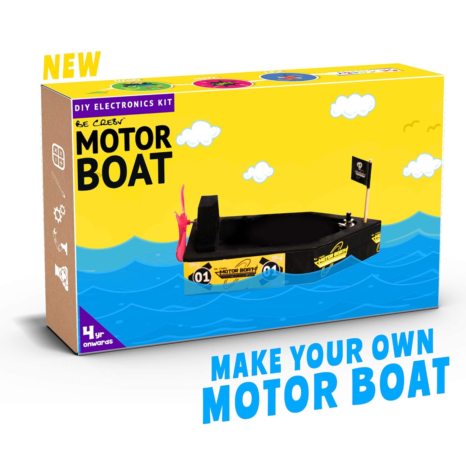 Be Cre8v STEM Based Motor Boat Educational DIY kit for Kids Over 4 Years