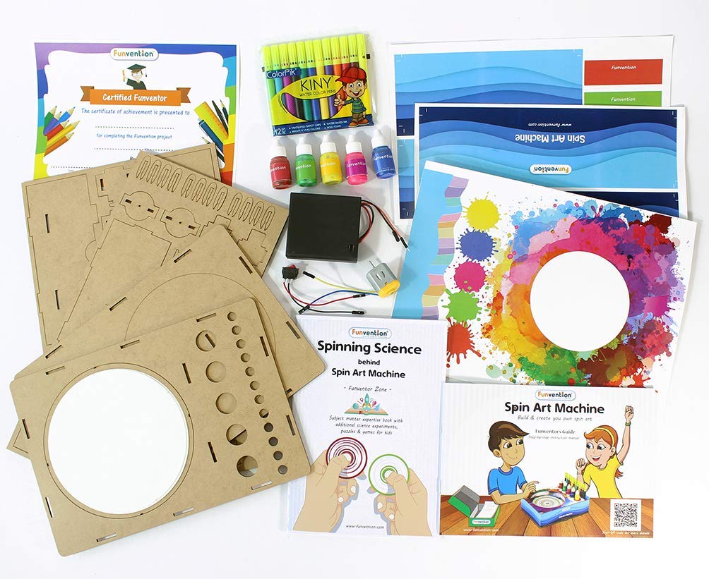 Funvention- for Little Scientist in Every Kid Spin Art Machine DIY STEM Learning Kit, 8+ Yrs