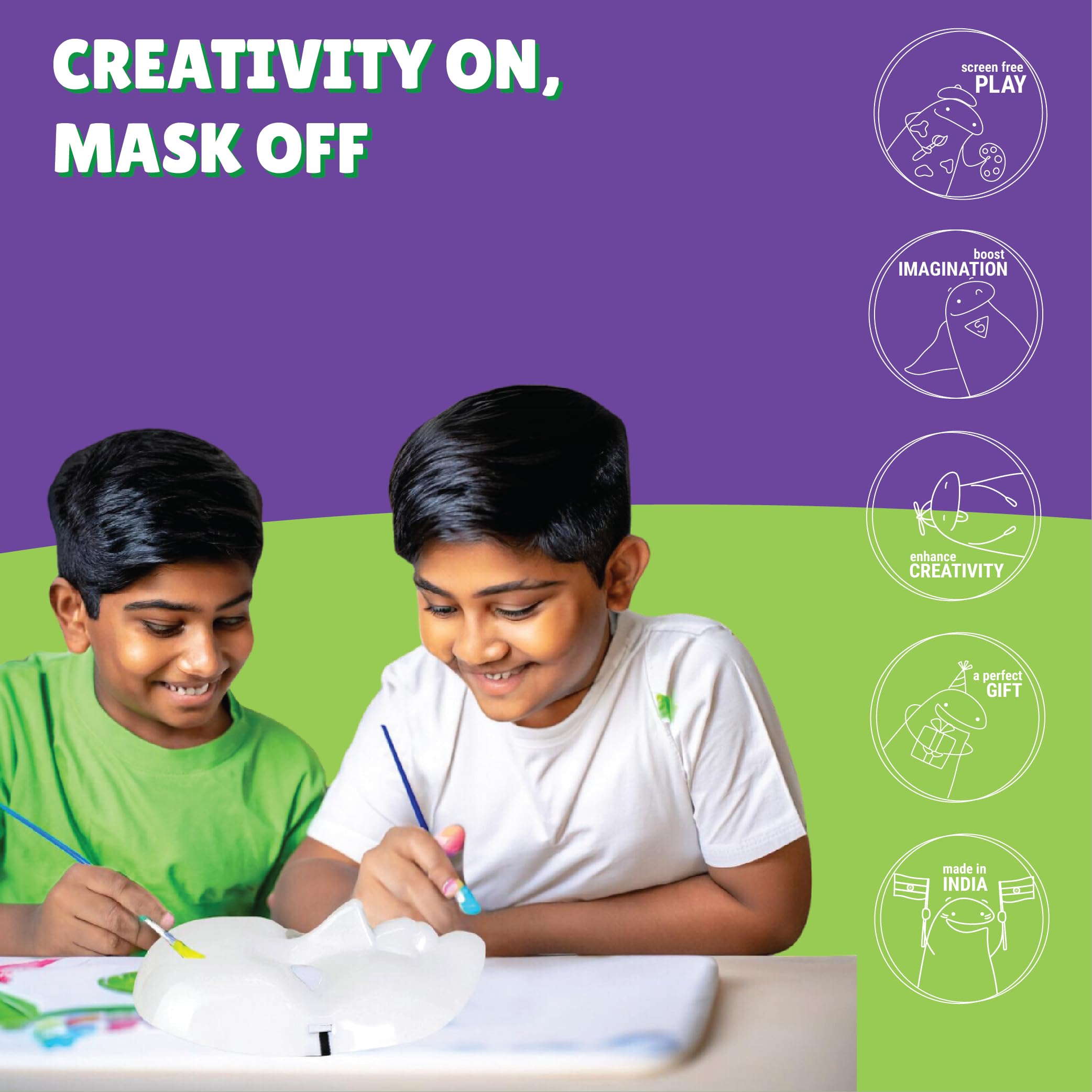 Kalakaram DIY Face Mask Painting Kit, Painting Kit for Kids, Create Your Own Customised Face Masks Using Paints, Cool & Funky Stickers and Embellishments, DIY Kits for Kids, Activity Kit for Kids