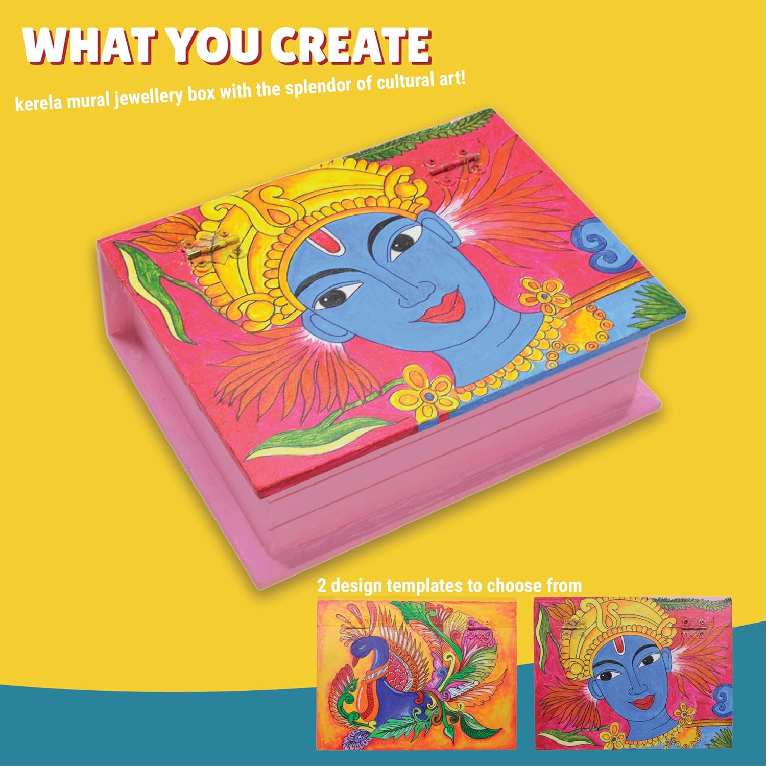 Kalakaram DIY Kerala Mural Jewellery Box Painting Kit, Customise Your Own Jewellery Box, Indian Ethnic Art Form Painting Kit, Cultural Education & Indian History Kit with Bonus Written Material Explaining the Origin, Techniques, and Relevance of this Art