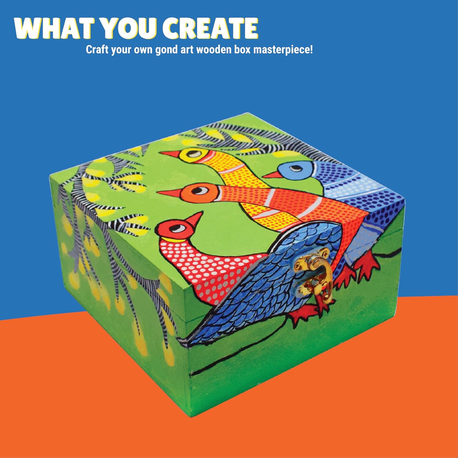 Kalakaram DIY Gond Painting Utility Box Kit, Indian Ethnic Art Form Painting Kit, Cultural Education & Indian History Kit with Bonus Written Material Explaining the Origin, Techniques, and Relevance of this Art Form, Foster Creativity & Self-expression in