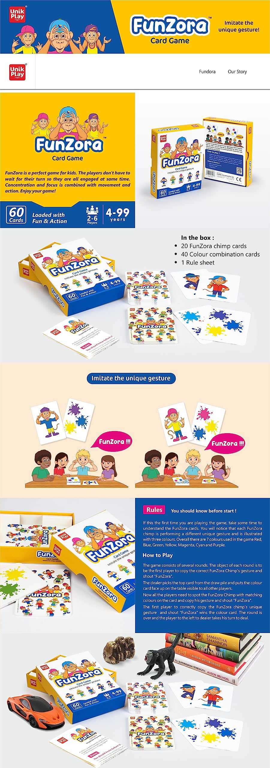 UnikPlay Educational Game FunZora Card Game for Kids and Girls Ages 4 and up | Easy to Learn Playing Card Games for Family Fun | Brain Games