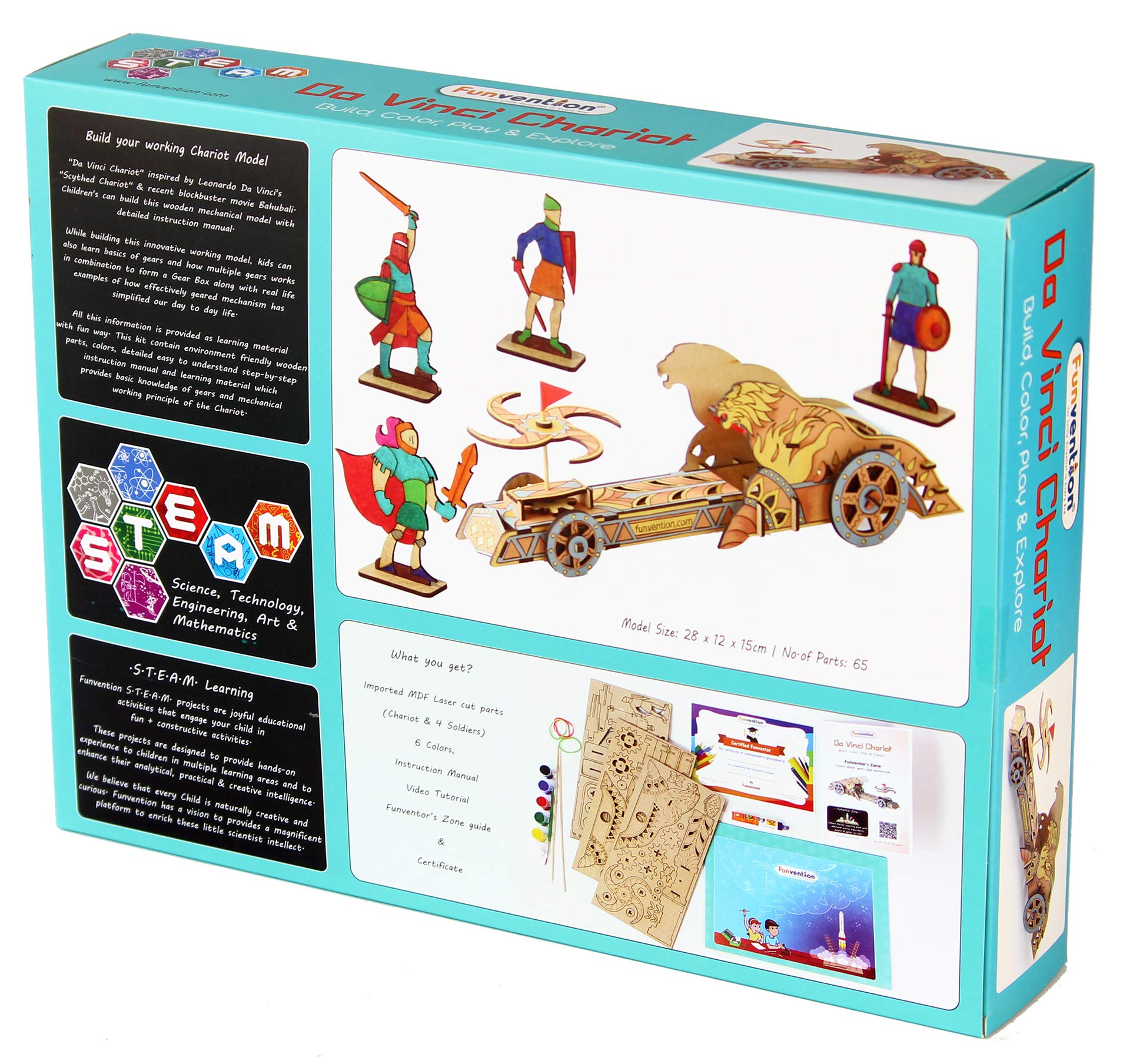 Funvention Da Vinci Chariot DIY Wooden Mechanical Model Science Educational Toy - STEM Learning Kit for Kids 3D Puzzle