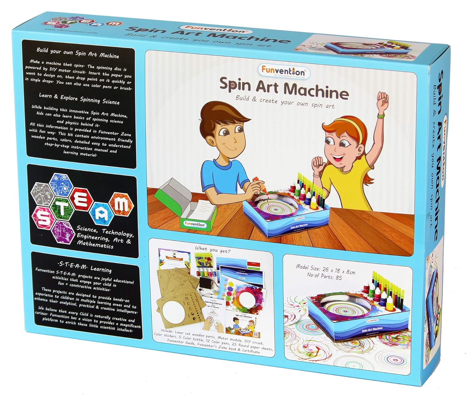 Funvention- for Little Scientist in Every Kid Spin Art Machine DIY STEM Learning Kit, 8+ Yrs