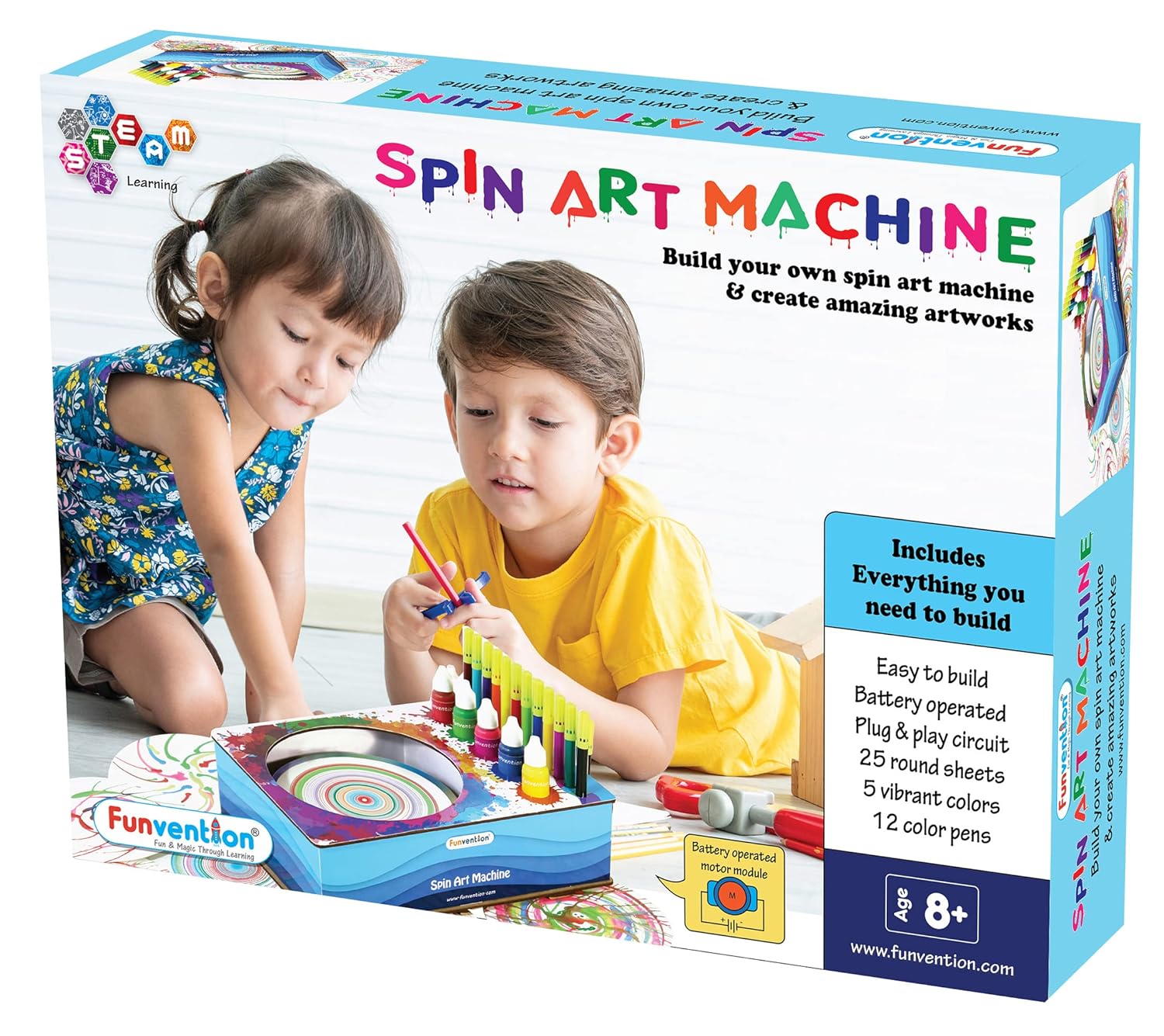 Funvention- for Little Scientist in Every Kid Spin Art Machine DIY STEM Learning Kit, 8+ Yrs