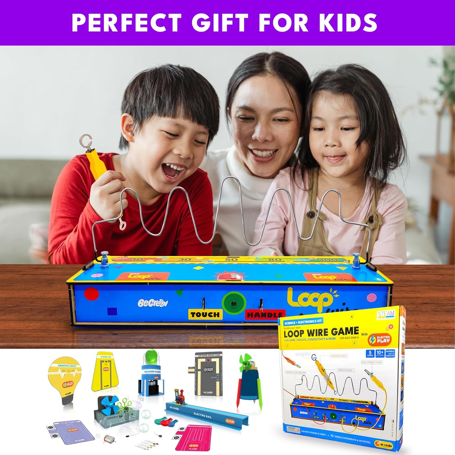 Be Cre8v Loop Wire DIY Kit with Electro Play - 15 Bonus Projects, STEAM-Based Toy for Kids 8-10-12-14, Best Birthday Gift for Boys and Girls, Science Toy, Electronic DIY Kit