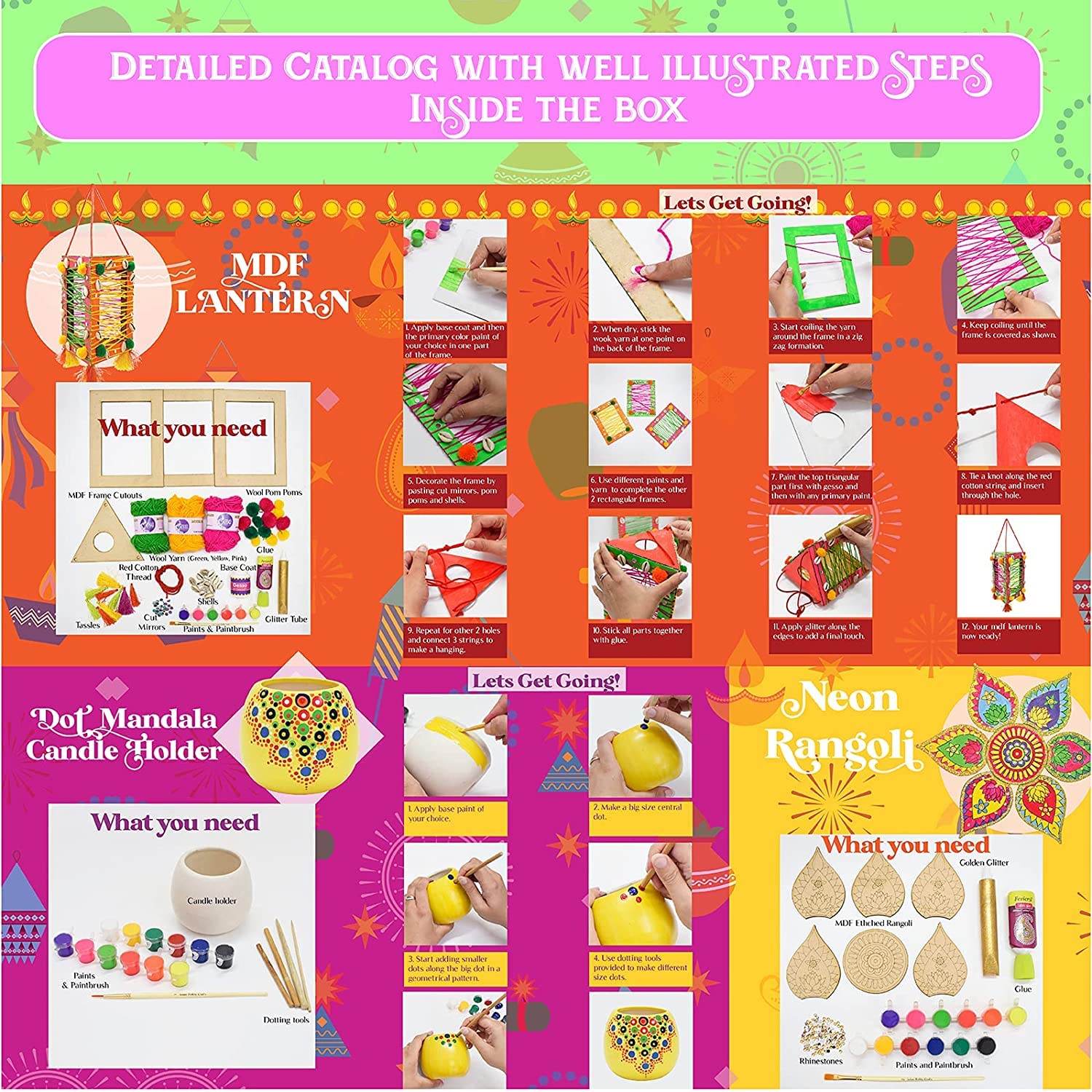 Kalakaram Diwali Delight Craft Activity Box, A Delightful Mix of 5 Craft Activities to Celebrate Diwali Festival, DIY Hobby Craft Kit for Kids and Adults, Festive Gift for Boys and Girls