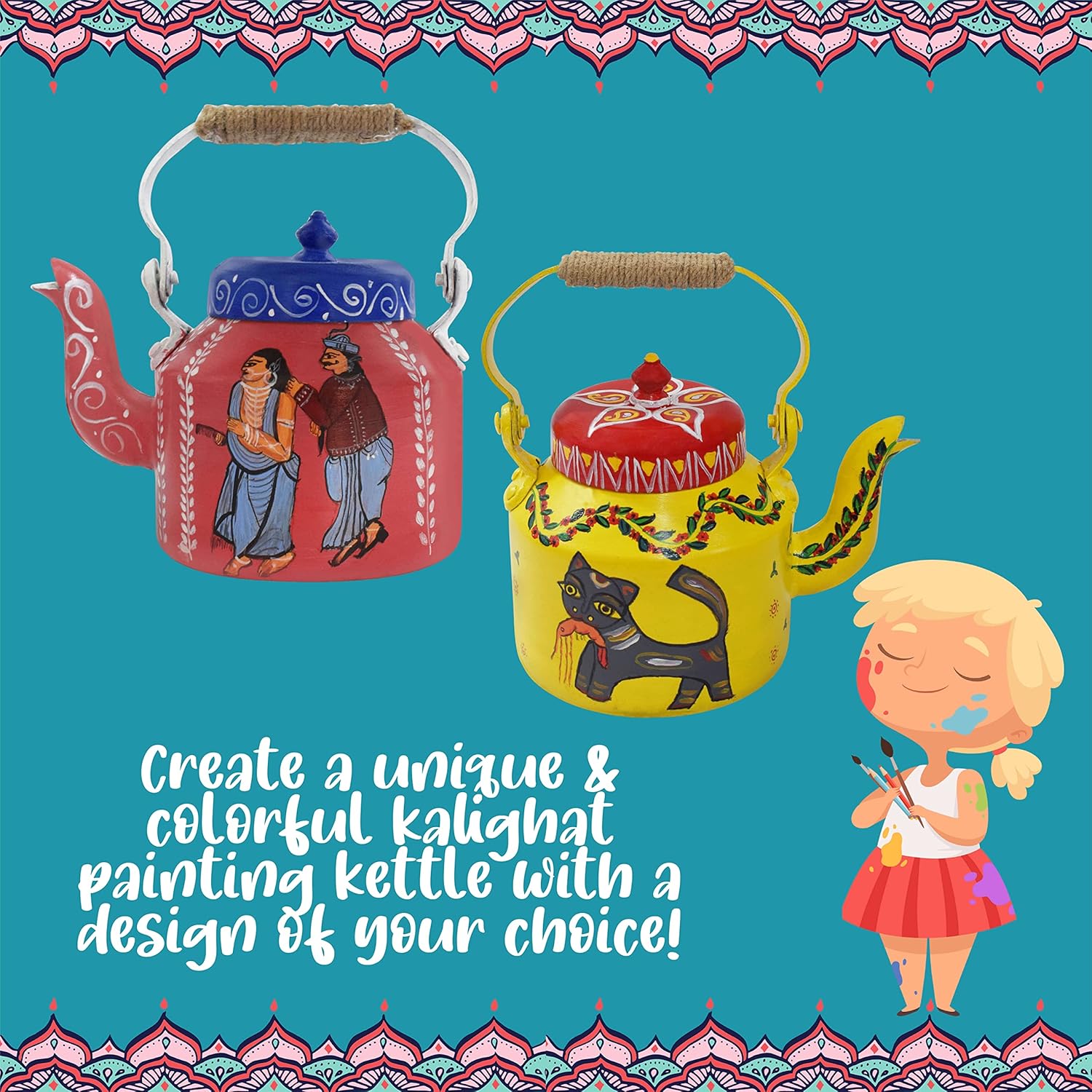 Kalakaram DIY Kalighat Kettle Painting Kit, Indian Ethnic Art Form Painting Kit, Cultural Education & Indian History Kit with Bonus Written Material Explaining the Origin, Techniques, and Relevance of this Art Form, Foster Creativity & Self-expression in